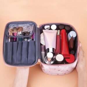 Trousse de Maquillage - Femme - Rose - Velours Doux - Portable - 20,5 x 14 x 13 cm